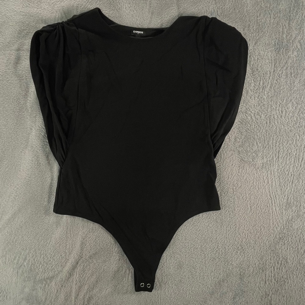 Express black bodysuit with padded shoulders muscle tee energy power‎ silhouette